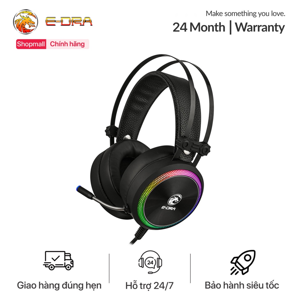 Tai nghe chơi game có dây e-dra eh412 pro black - kết nối usb - âm thanh giả lập 7.1 - led rgb