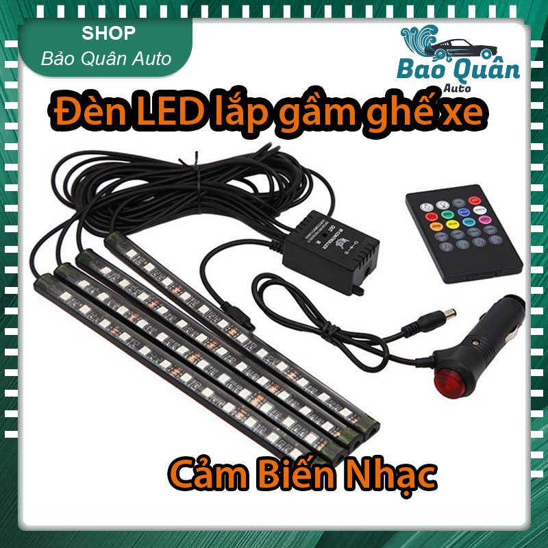 Bộ đèn led cảm biến nhạc 4 thanh 12 bóng led lắp gầm ghế xe-có remote