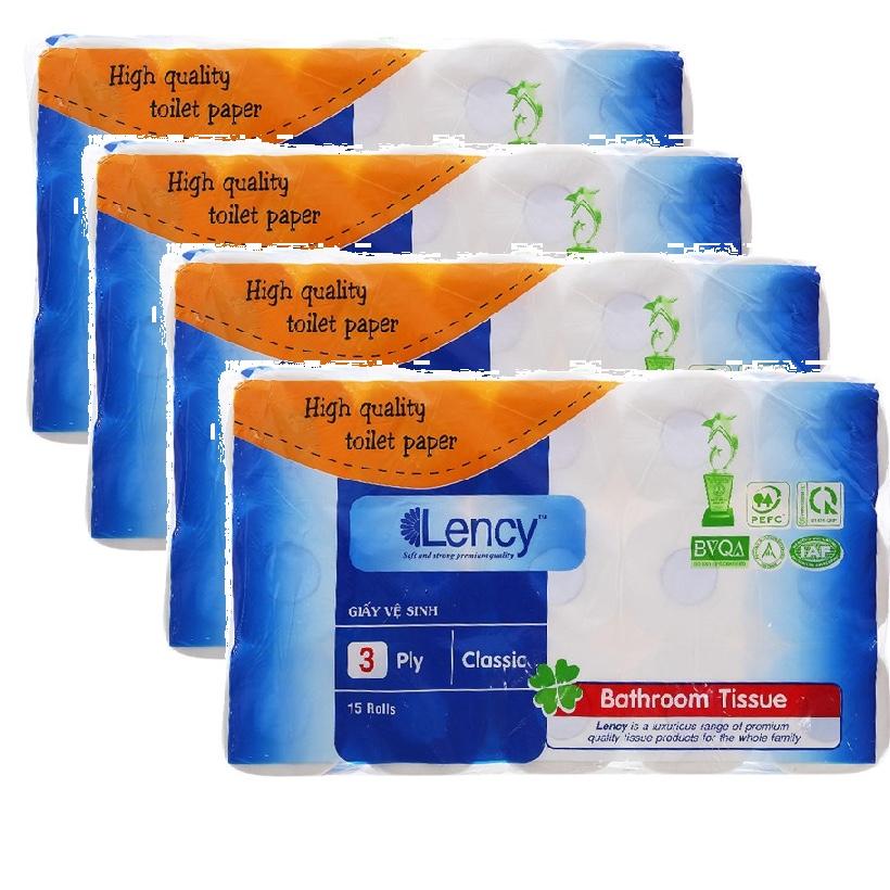 Combo 4 lốc Giấy vệ sinh Lency 15 cuộn ( 3 lớp ) tiết kiệm