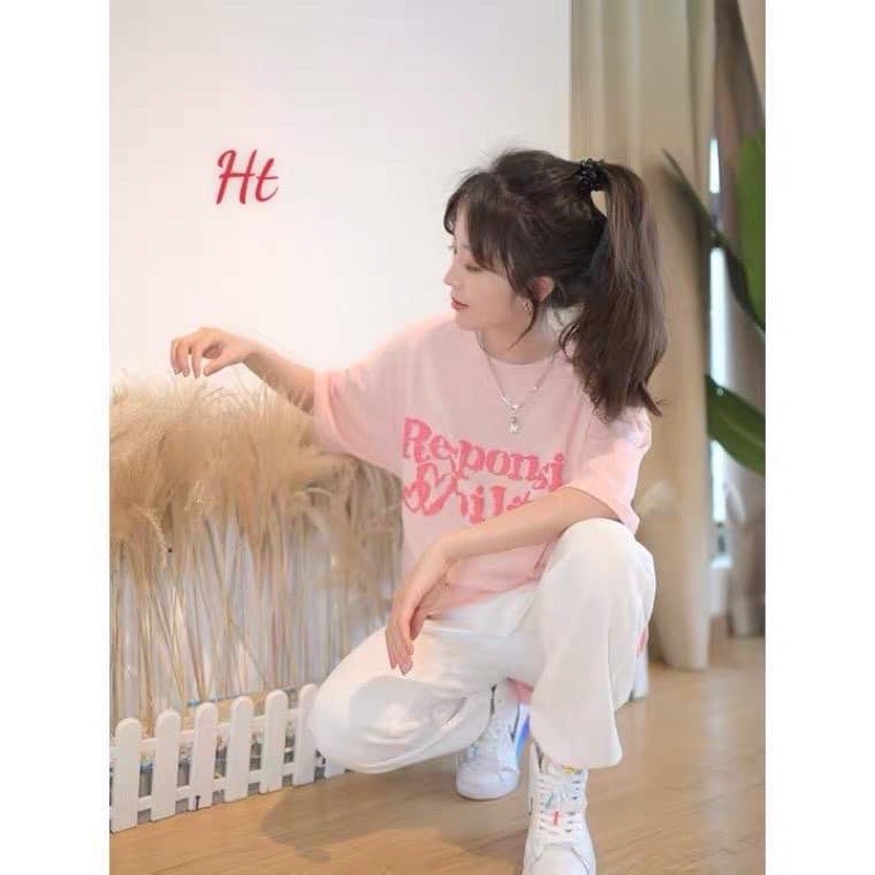 Sét áo chữ hồng +quần bom trắng ht12