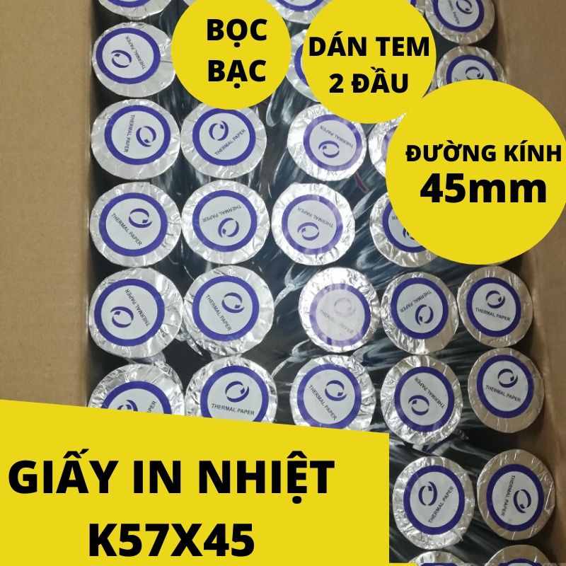 Giấy in nhiệt khổ K57 Oji thùng 50 cuộn loại tốt lõi nhựa