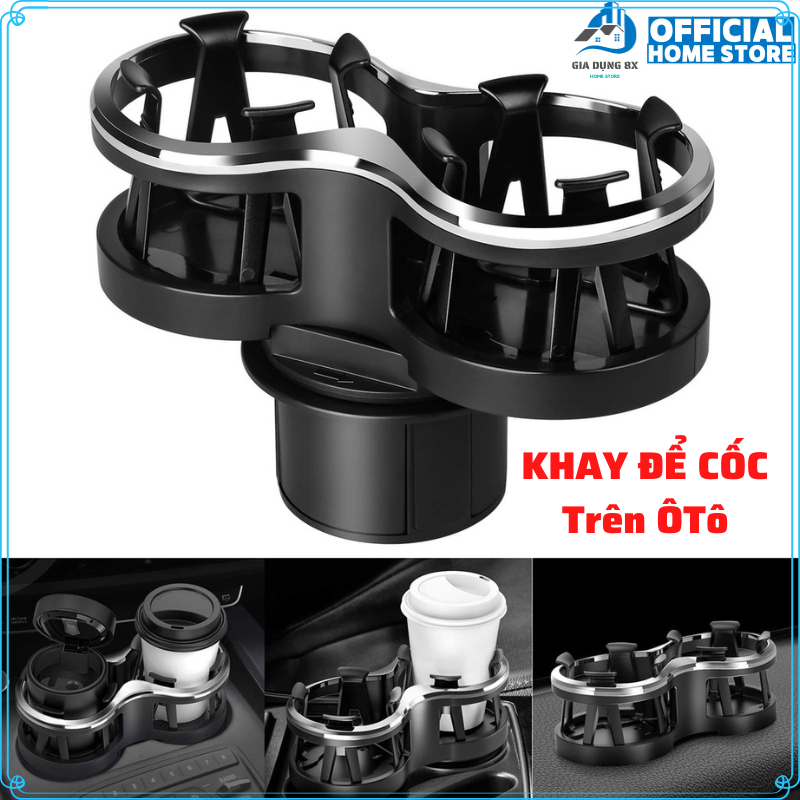 Khay để cốc nước trên ô tô, giá để đồ, chai nước, cốc nước 2 in 1 tiện lợi trên xe ô tô