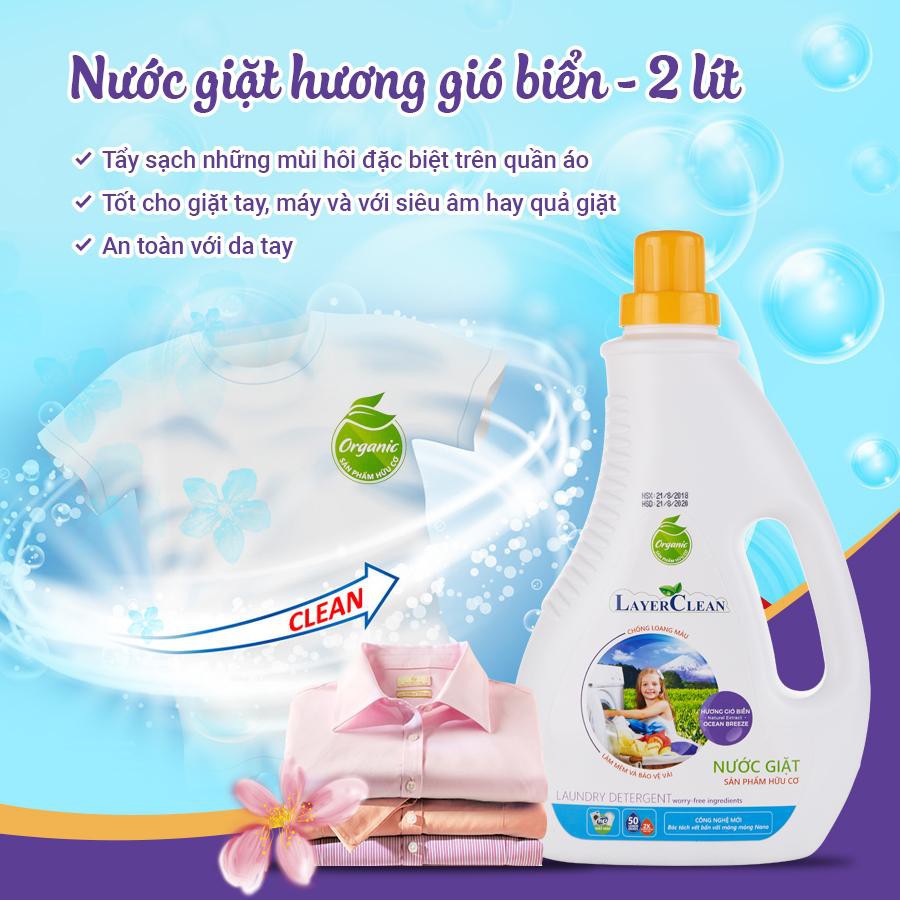 Nước giặt hữu cơ layer clean hương gió biển 2 lít - nước giặt dành cho da nhạy cảm