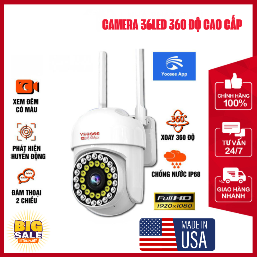 Camera Wifi Ngoài Trời Yoosee Ptz 36 Led Mini 1080p Xoay 360 Độ, Chống Nước IP67 Quay Ban Đêm Có Màu Cảm Biến Chuyển Động Chống Trộm Mẫu Mới - Camera Yoosee Bóng Đèn 2 Mắt Thế Hệ Mới Xem 2 Khung Hình - Hình Ảnh Sắc Nét - Quay Đêm Có Màu 5.0mp - Xoay 360