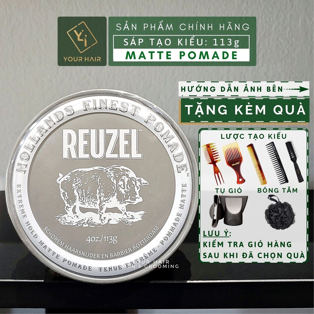 ▥△ Sáp vuốt tóc Reuzel Extreme Hold Matte Pomade - 113g