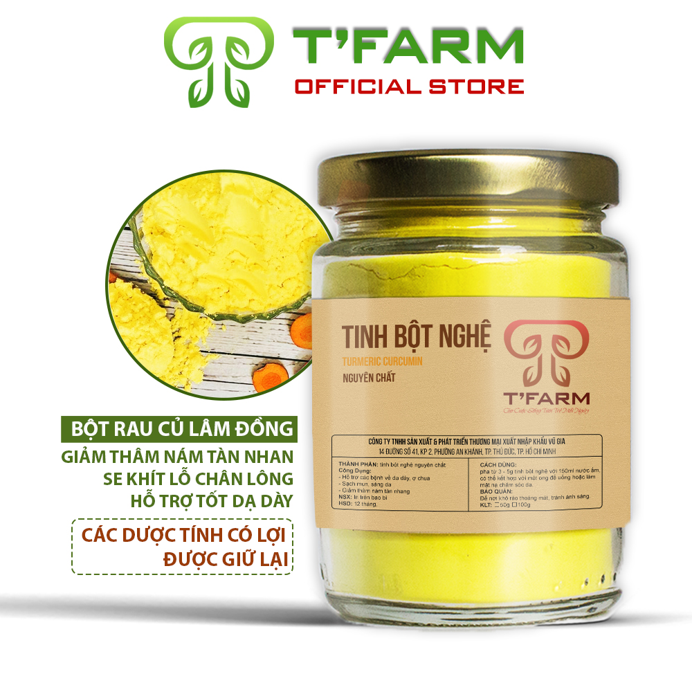 Tinh Bột Nghệ Nguyên Chất Bảo Lộc TFARM (100gr/hũ) - Điều trị đau dạ dày hỗ trợ tiêu hóa  dùng đắp mặt dưỡng da xóa mờ thâm nám tàn nhang hiệu quả [ Đã được kiểm nghiệm y tế ]