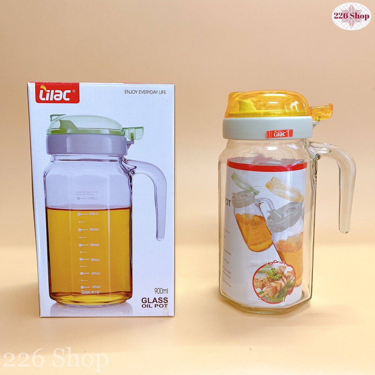 [HCM]Bình thuỷ tinh đựng dầu-đựng mắm Lilac 900ml[Có vòi rót chống chảy ngược].Được chọn màu.