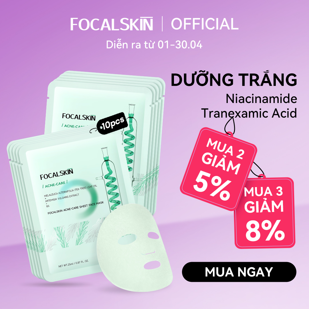 FOCALSKIN Mặt Nạ Giấy Cấp Ẩm B5 Vitamin C Tràm Trà Ngải Cứu Giảm Mụn Mờ Thâm Kiềm Dầu - Mask Dưỡng Âm Cho Da Dầu Mụn