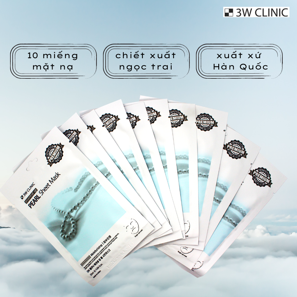 Hộp 10 Miếng Mặt nạ Ngọc trai Dưỡng Da Cao Cấp Hàn Quốc 3W Clinic Essential Up Pearl 25ml x10