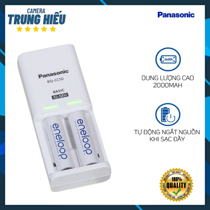 Bộ sạc kèm 2 pin aa eneloop 1900mah bq-cc50t chân gập tự ngắt sạc