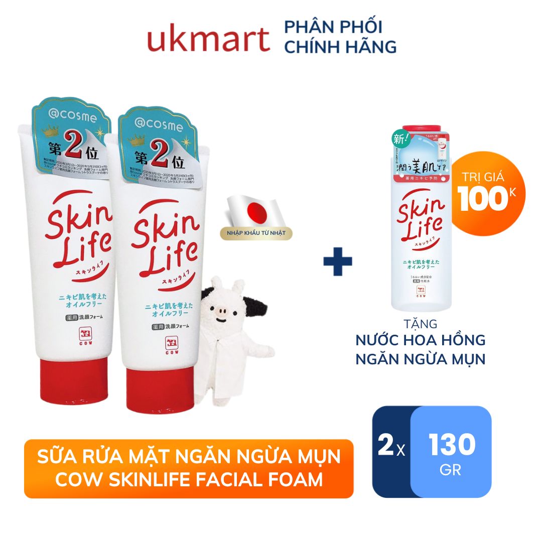 Sữa Rửa Mặt Tạo Bọt Ngăn Ngừa Mụn Cow Skinlife Facial Foam 130G