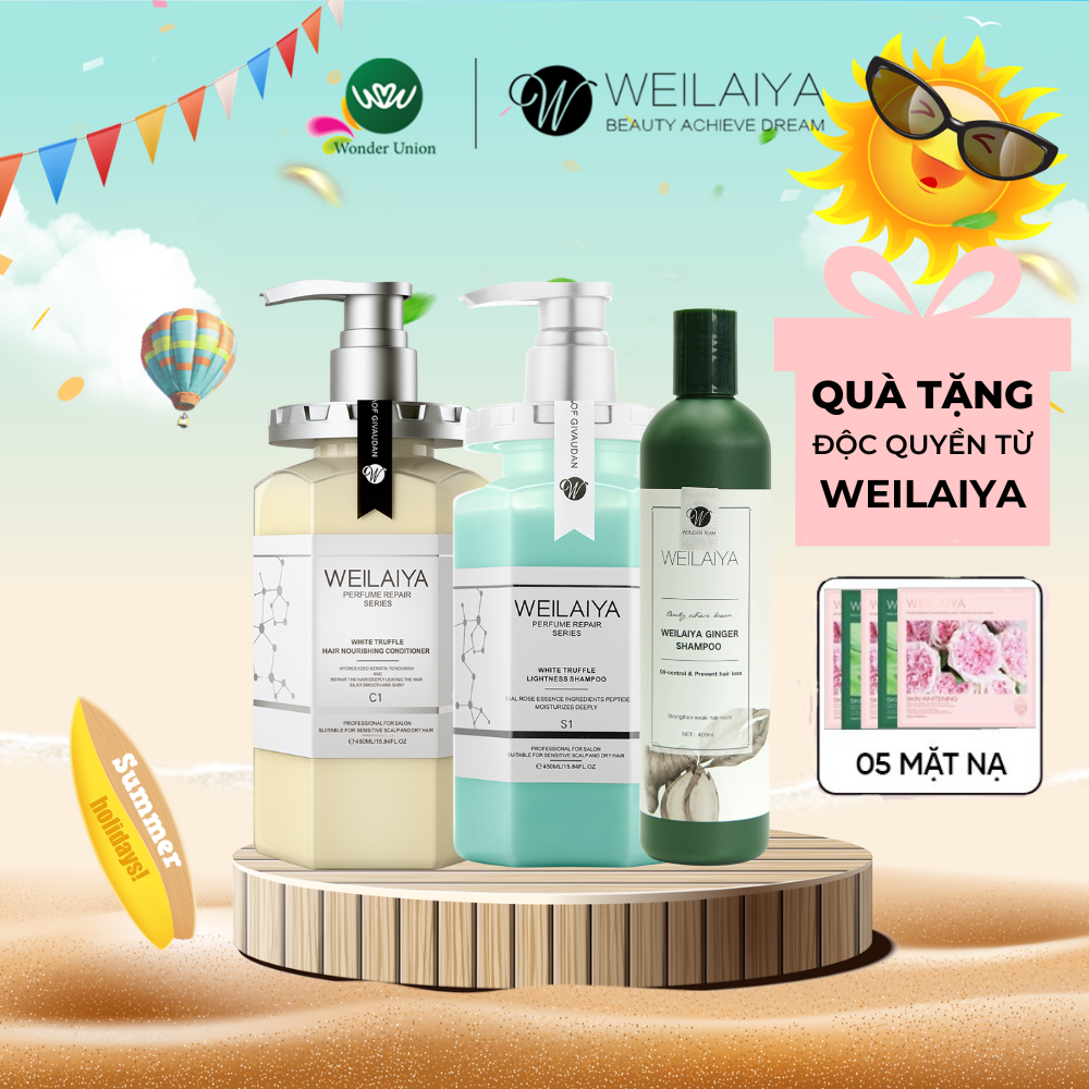 Bộ dầu gội đầu, dầu xả tóc Weilaiya chiết xuất nấm Truffle và chai dầu gội thảo dược gừng Weilaiya giúp ngăn rụng tóc
