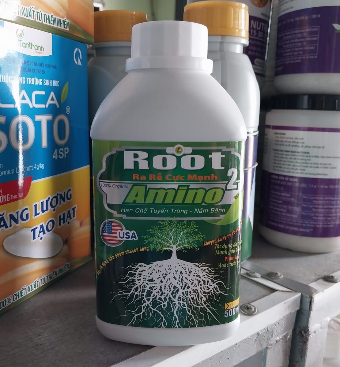 ROOT 2 Amino Ra rễ mạnh hạn chế tuyến trùng nấm bệnh chai 500ml