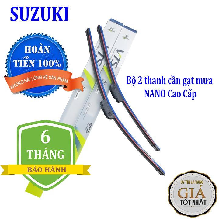 Bộ 2 thanh gạt nước mưa ô tô Nano xương mềm cao cấp dành cho tất cả các dòng xe hãng xe Suzuki: Celerio-Vitara-Swift-Ertiga-Grand Vitara-Alto-Carry1.0-Wagon R,...
