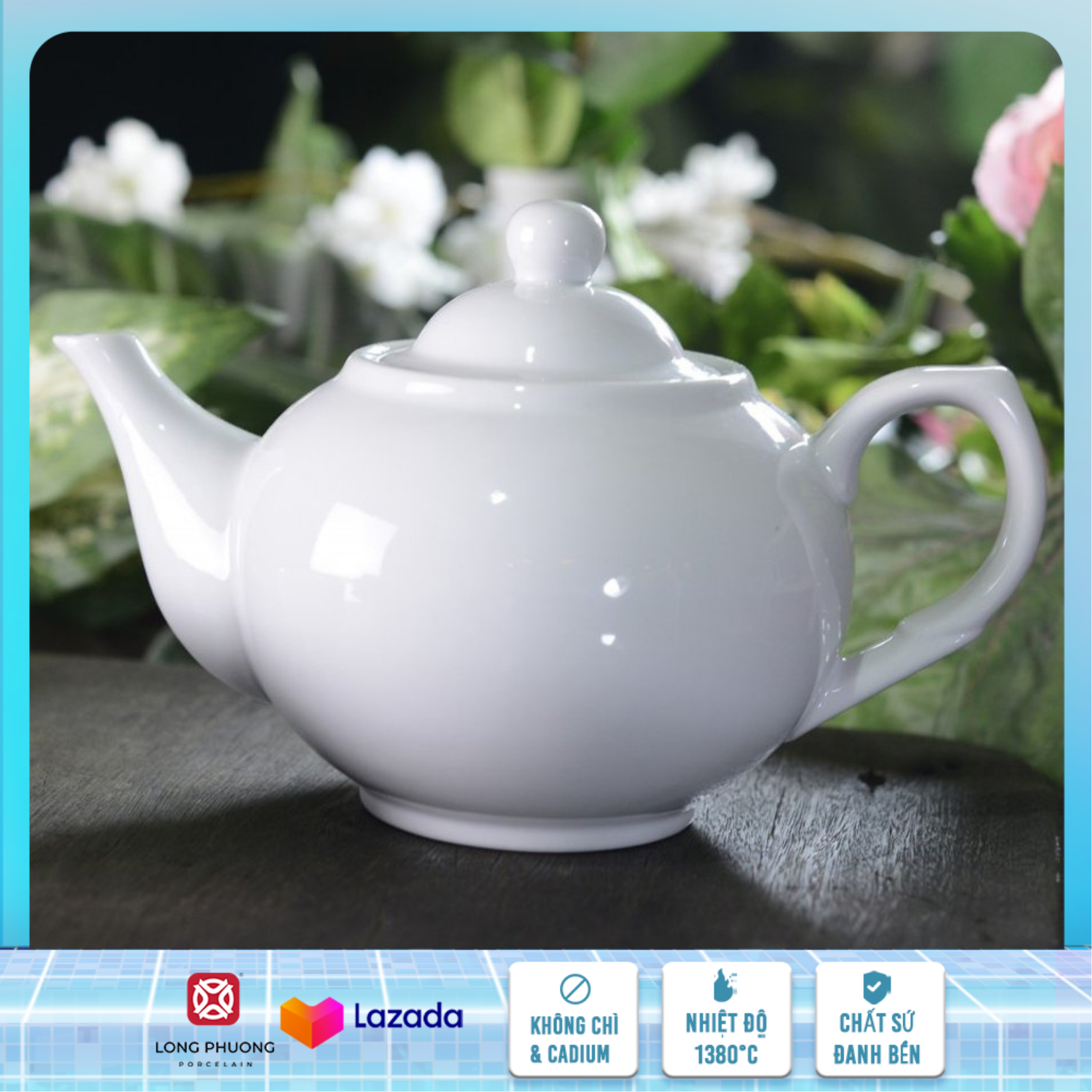 Ấm bầu - Ấm sứ pha trà, bình pha trà, ấm chén uống trà đẹp, bình trà, ấm trà gốm sứ Long Phương bán lẻ - Nhiều kích cỡ
