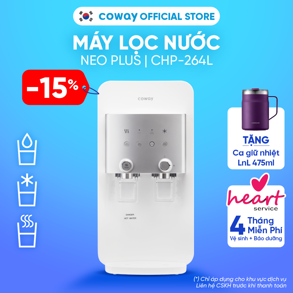 Máy lọc nước coway neo plus chp-264l, dung tích 5.8l, máy lọc nước để bàn, 3 chế độ nước nóng/ lạnh/thường, hệ thống lọc 5 bước | hàng chính hãng
