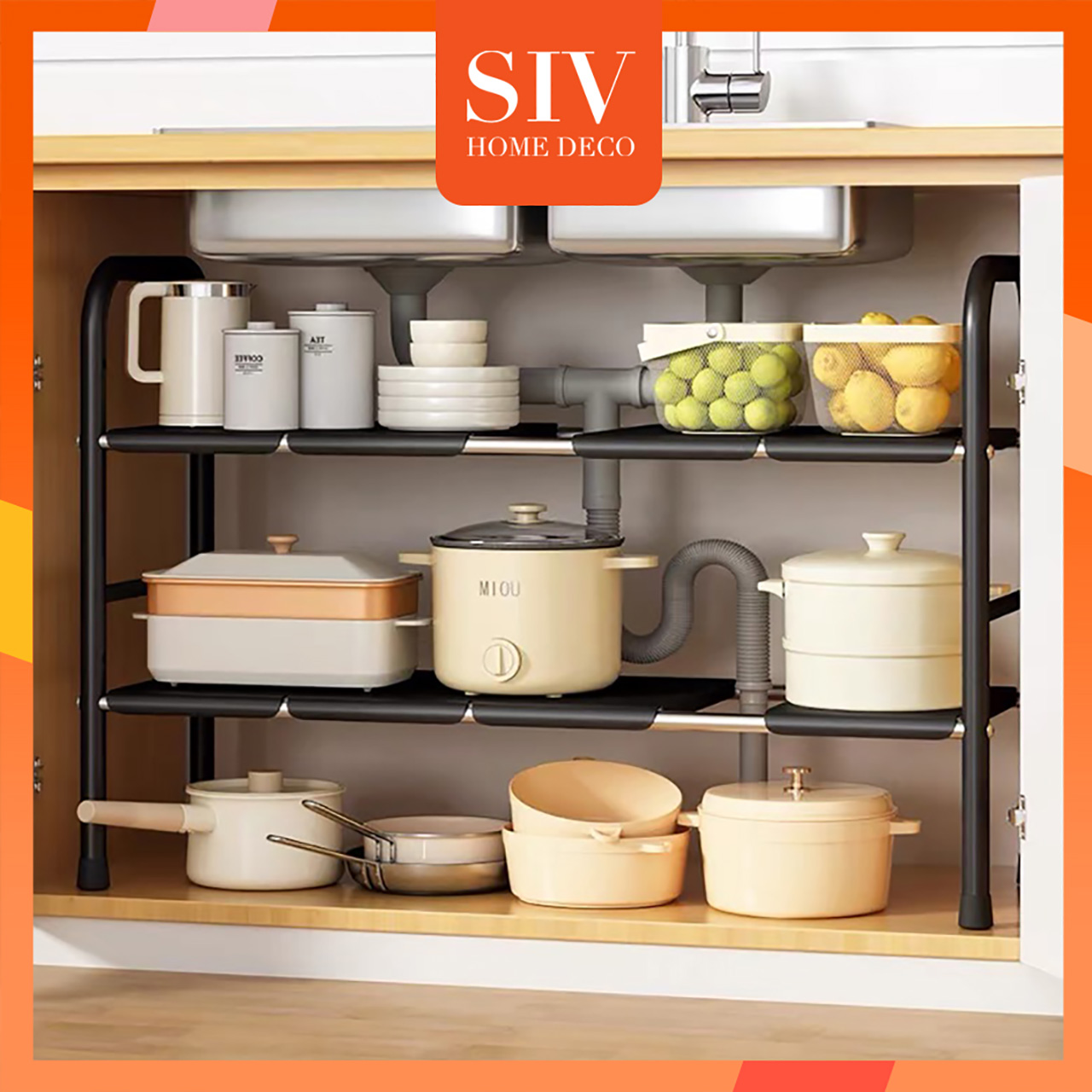 Siv kệ gầm bếp để xoong nồi chảo dưới gầm bồn rửa, kệ để đồ nhà bếp đa năng tiện lợi khung inox