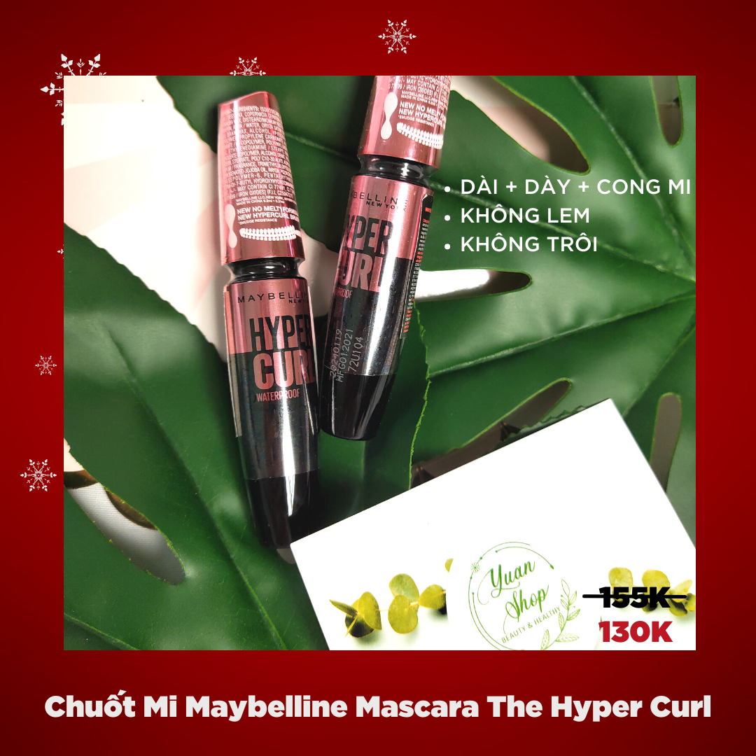 Mascara Dài Mi và Cong Mi Maybelline New York Hyper Curl Waterproof Chuốt Mi Đen Không Lem Không Trôi 9.2ml
