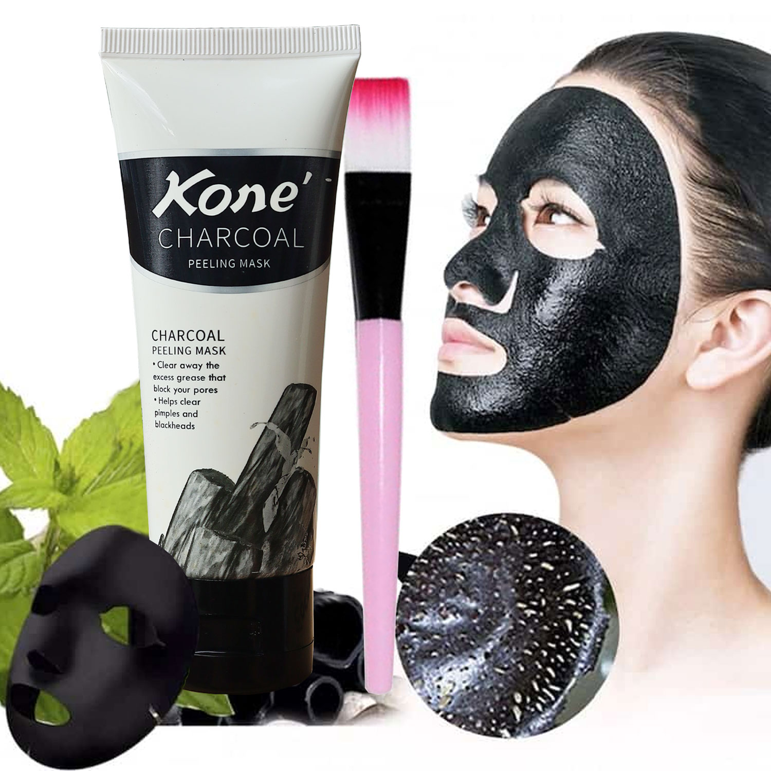 Mặt nạ lột mụn Kone 90g tặng cọ giúp tẩy tế bào chết thanh lọc da lột mụn cám, lột mụn đầu đen than tre nha đam