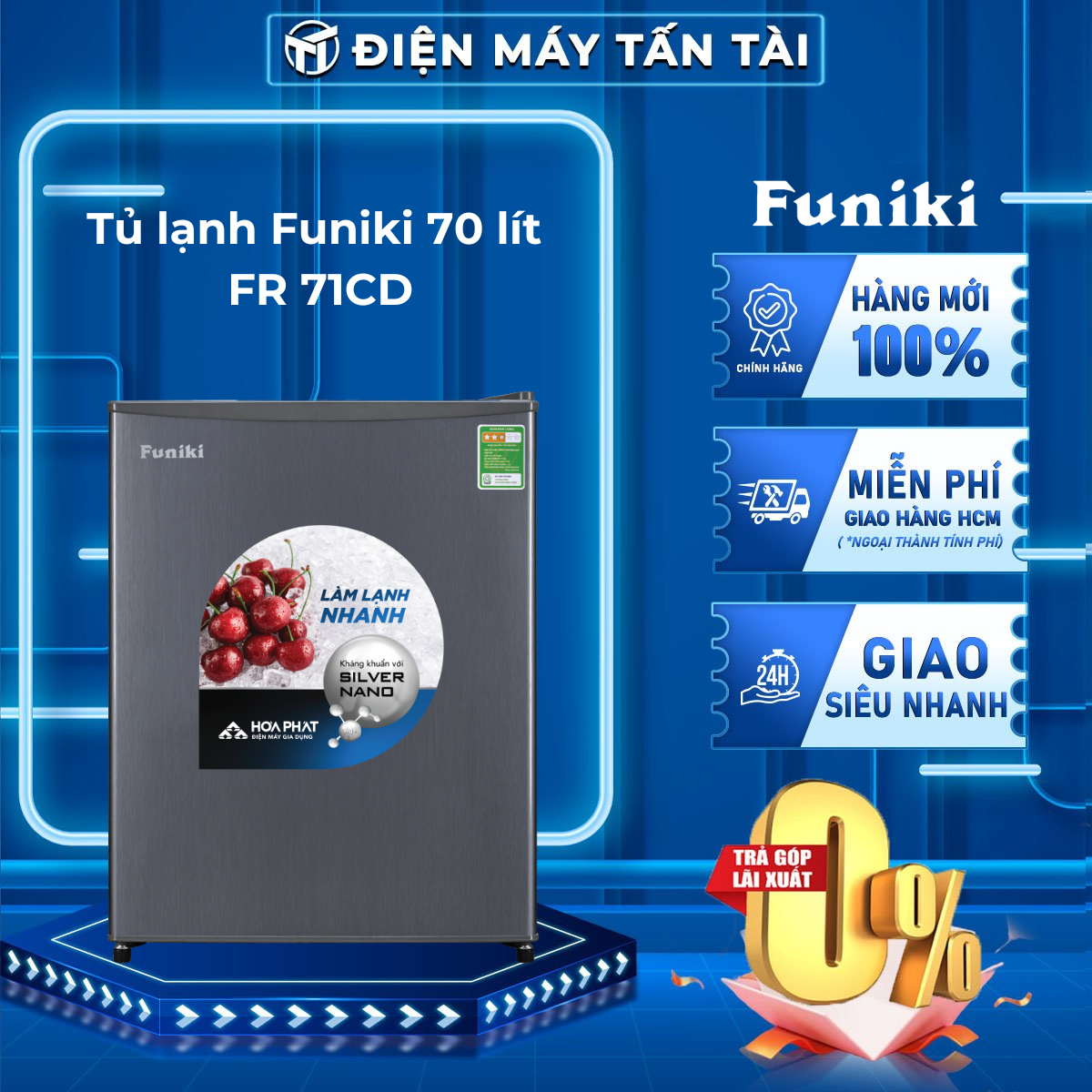 Tủ lạnh funiki 70 lít fr 71cd bảo hành 24 tháng, hàng chính hãng - giao miễn phí hcm