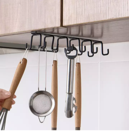 Giá treo đồ 12 móc kim loại cài dưới tủ tiện lợi - treo đồ nhà bếp cực thông minh - dụng cụ treo đồ nhà bếp 12 móc chắc chắn cực đẹp