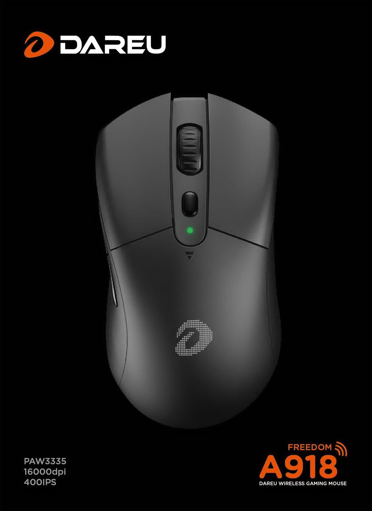 Chuột Gaming không dây DAREU A918 - BLACK (PixArt PAW3335) BH 2 năm Mai Hoàng
