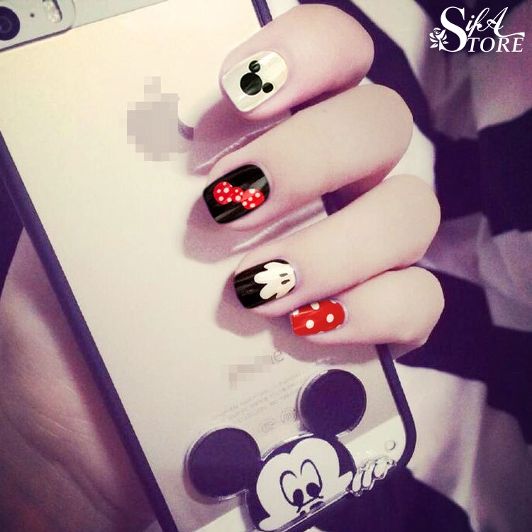 Bộ 24 móng tay giả họa tiết hoạt hình dễ thương mickey m2
