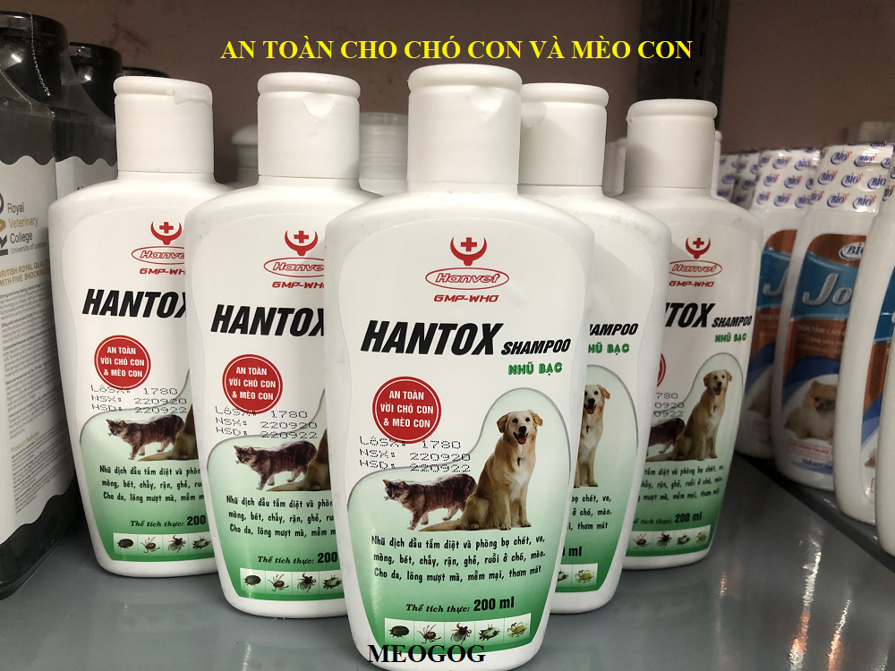 Sữa Tắm Trị Ve Rận Bọ Chét An Toàn Với Chó Con Và Mèo Con Hantox Shampoo Xanh Nhũ Bạc 200ml MEOGOG