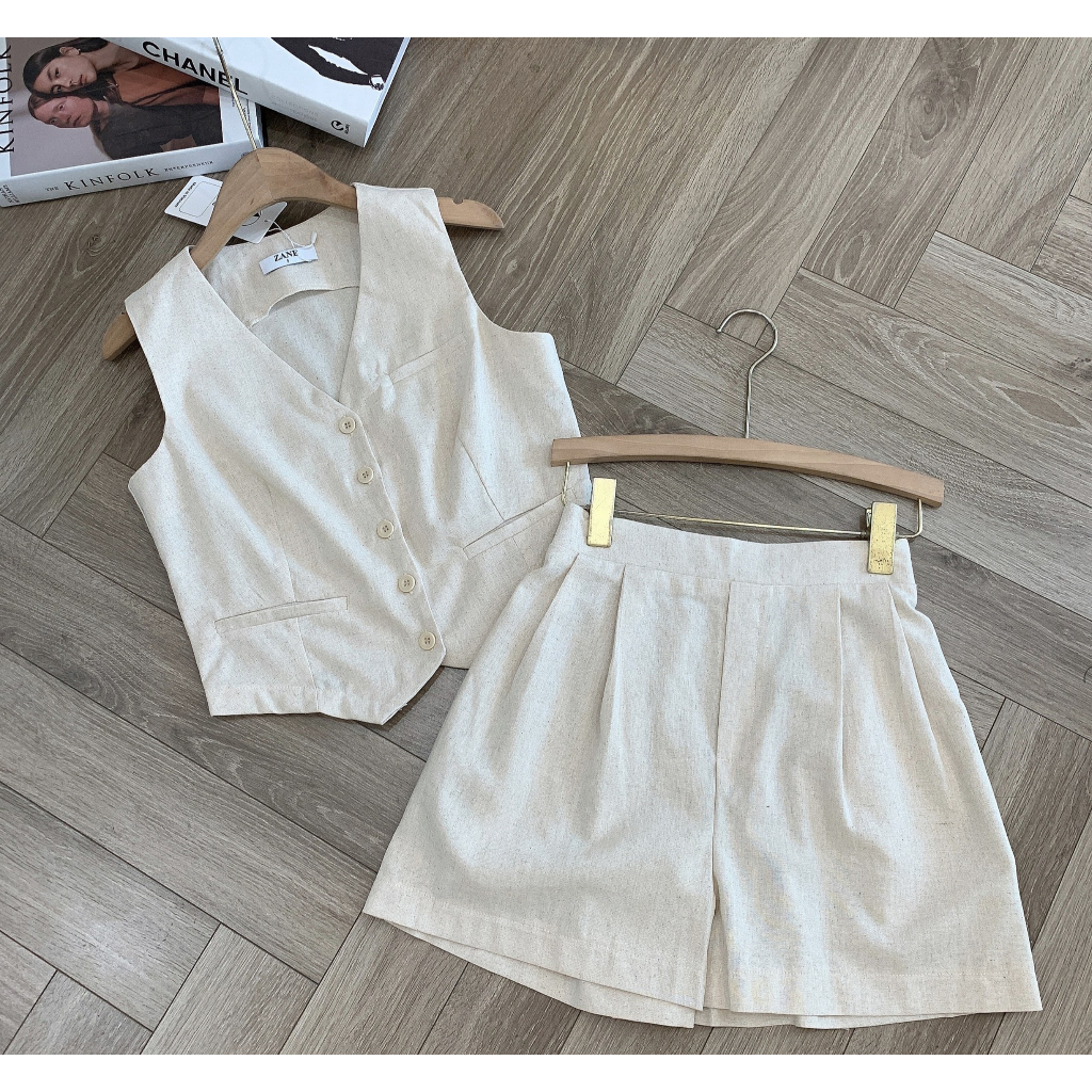 Set áo Gile và quần short Đũi Việt chất liệu LINEN tôn dáng