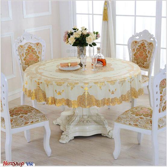Khăn Trải Bàn Tròn Chống Thấm 1m8 Sang Trọng ( Vàng )