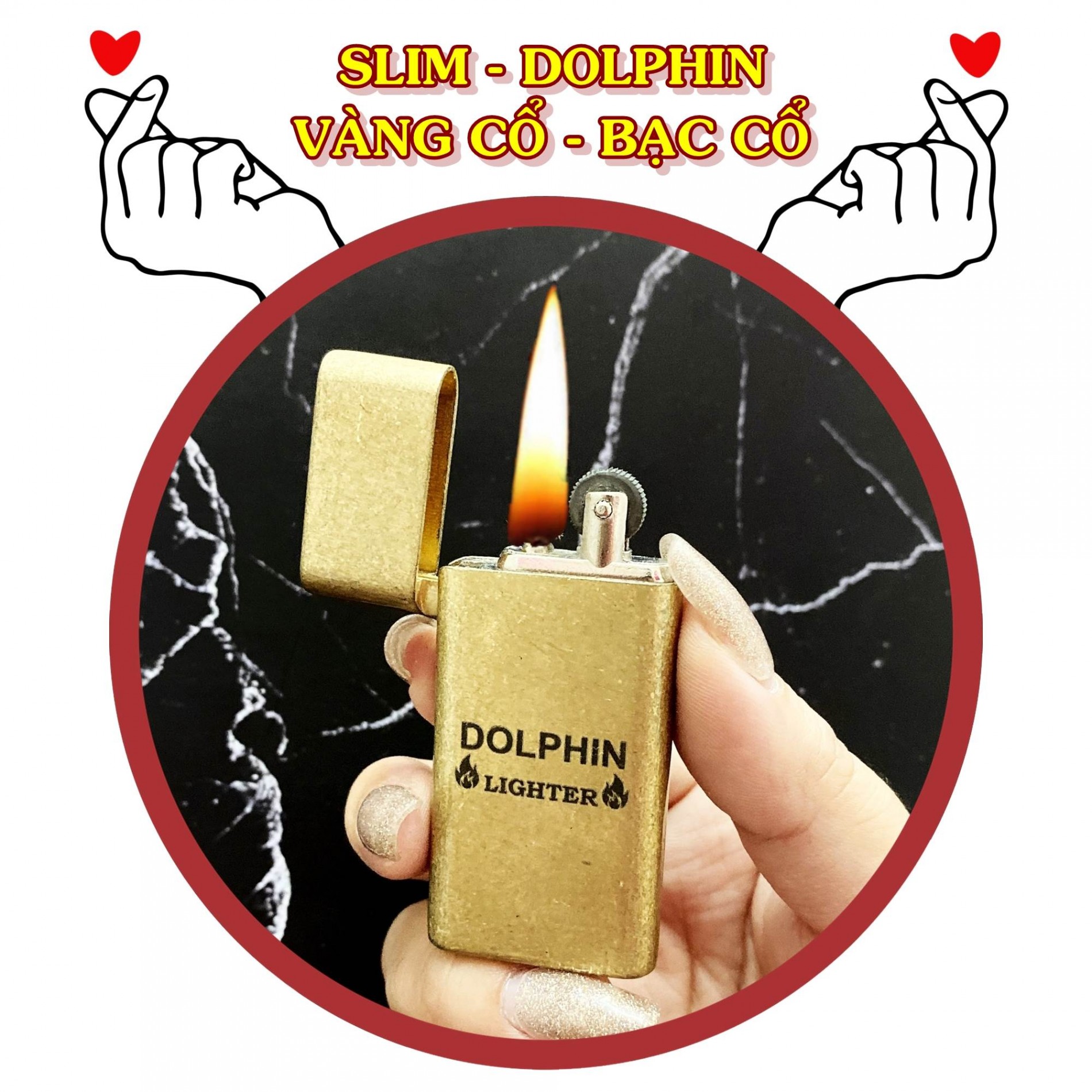 BẬT LỬA ĐỘC LẠ SLIM DOLPHIN XĂNG ĐÁ CỔ 1 BÁNH XE VÀNG CỔ