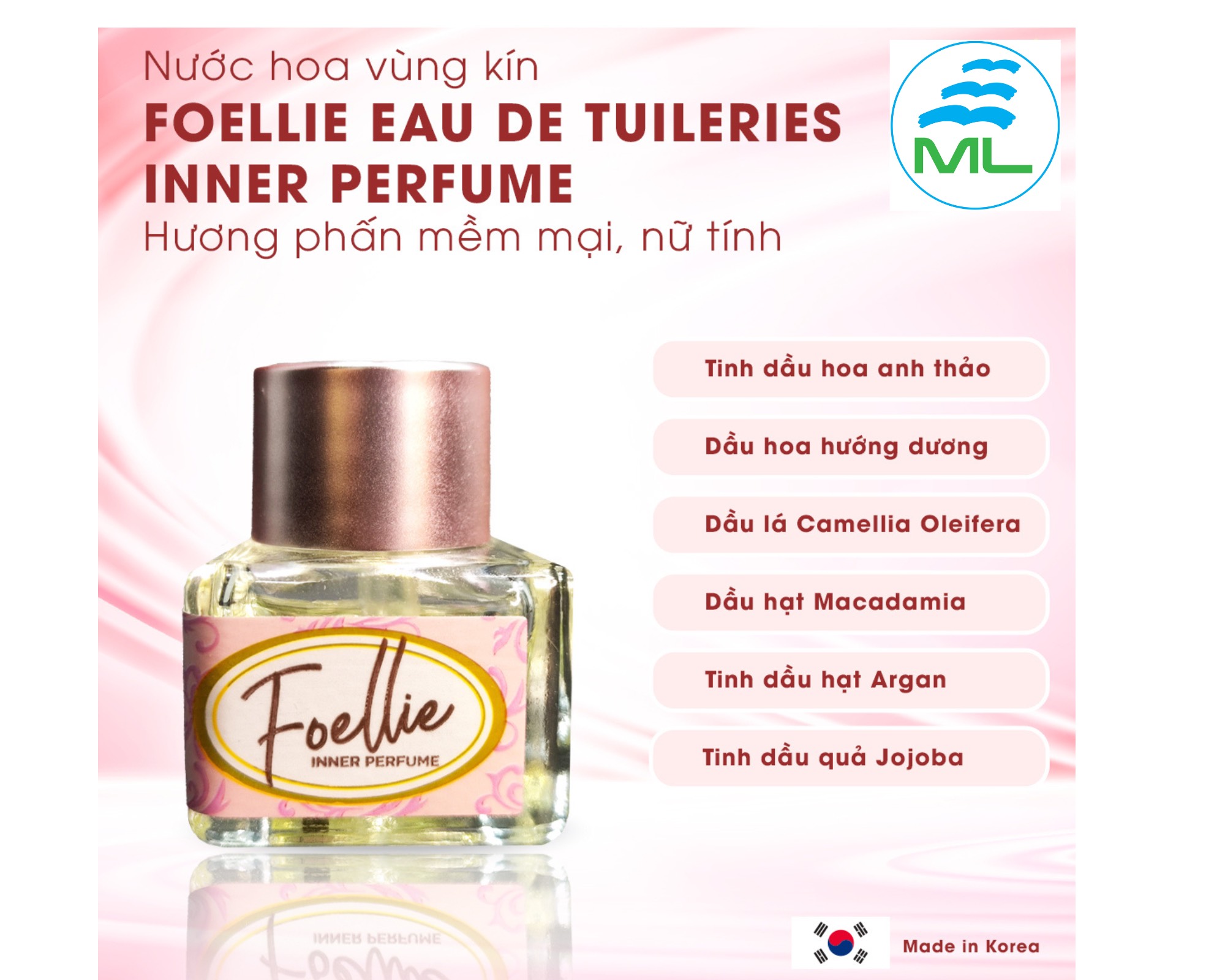 Nước hoa vùng kín Foellie Eau De Innerb Perfume - Tuileries khử mùi nhập khẩu chính hãng Hàn Quốc ( Hộp tròn hồng)
