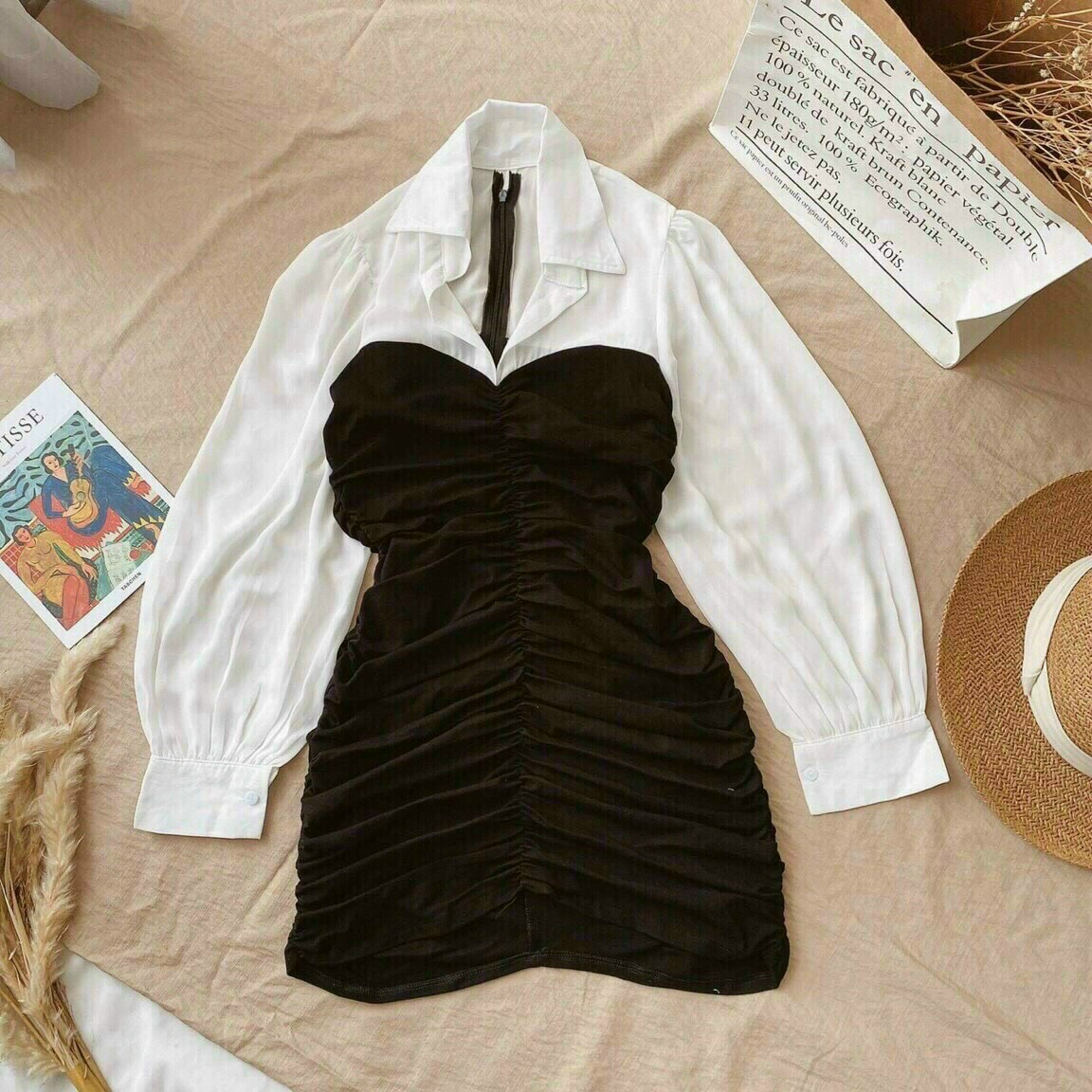 Đầm umi phối voan ôm body tai dài siêu xinh