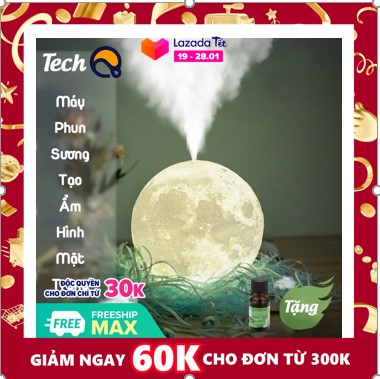 Máy khuếch tán tinh dầu kiêm đèn ngủ hình mặt trăng đáng yêu dung tích 850ml, máy phun sương tạo độ ẩm hình mặt trăng, máy phun sương làm mát nhà - Bảo Hành 12 Tháng