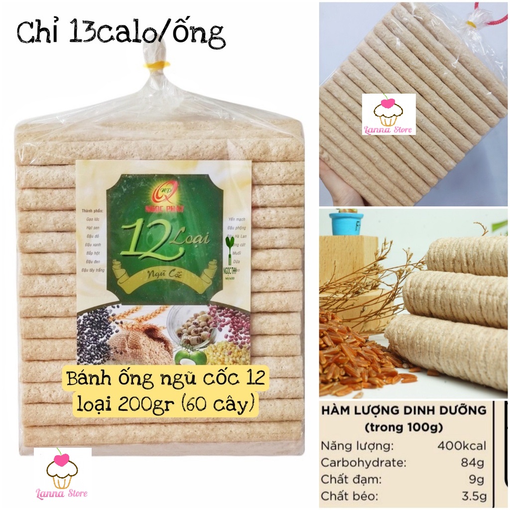 Bánh ống Gạo Lứt / Bánh ống Ngũ cốc 12 loại hạt đậu thực dưỡng ăn kiêng Ngọc Phát - Gói 200gr