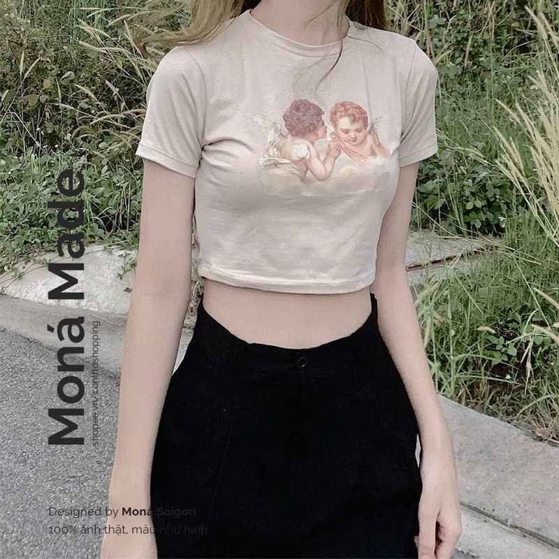 Áo croptop thun y2k moná - angel