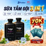 [VOUCHER 70K từ 19/8-24/8]Sữa Tắm Gội Nam Giới Feelex 3 in 1 Làm Sạch Cơ Thể, Kết Hợp Gội Đầu - Rửa Mặt - Dưỡng Ẩm Cho Da - Hương Nam Tính, Quyến Rũ, Đẳng Cấp Phái Mạnh Lọ 350ml -