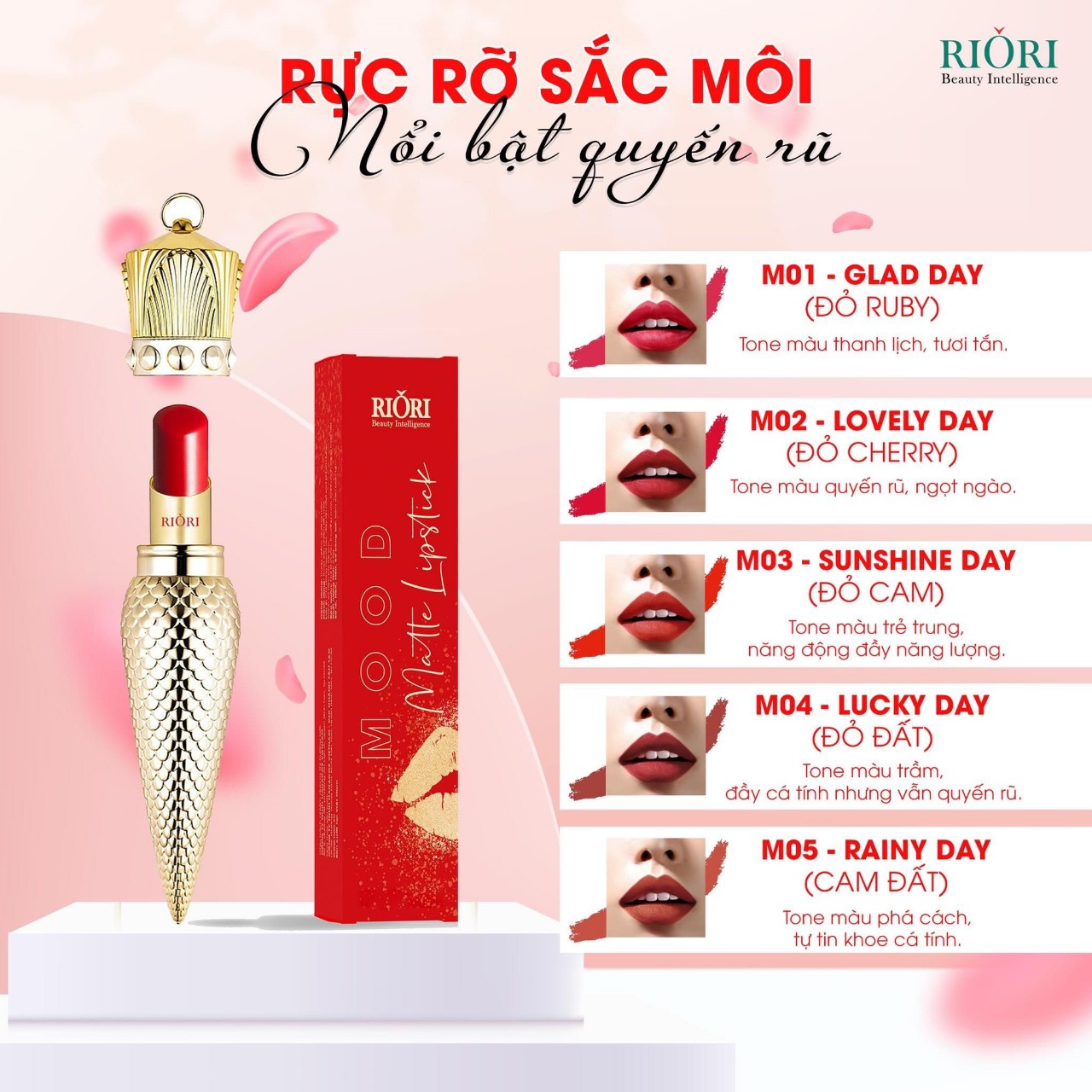 Son lì hàn quốc - son lỳ riori matte lipstick son siêu lì, không chì, 5 màu son trendy , dưỡng ẩm, lâu phai
