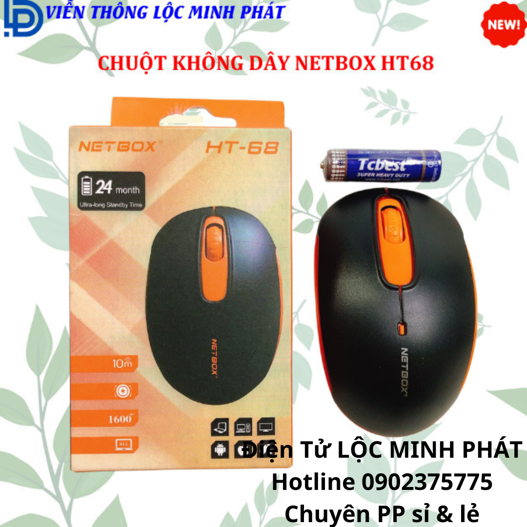 Chuột ko dây netbox HT-68 chính hãng Công tắc bật/tắt dùng cho máy tính hoặc các thiết bị khác