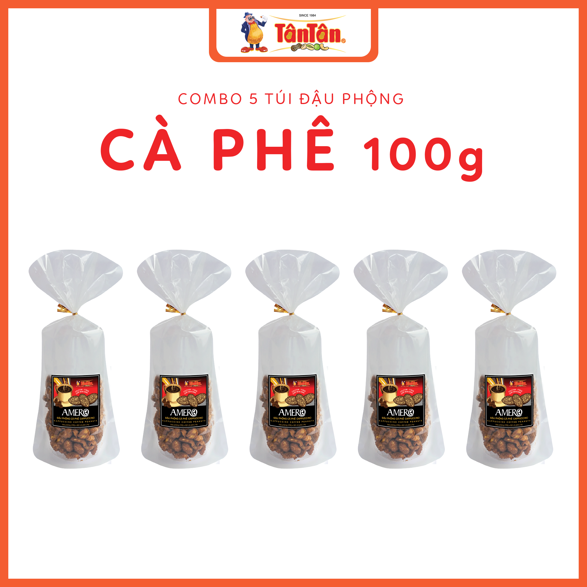 Combo 5 túi Đậu phộng vị cà phê Cappuccino Tân Tân 100g gói