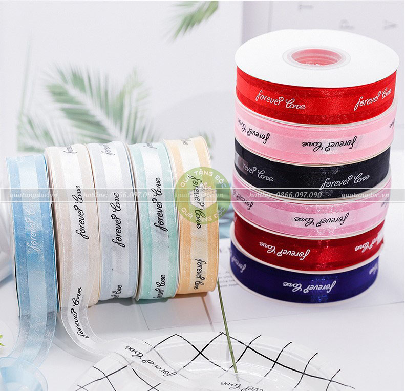 Ruy băng voan in chữ Forever Love 2,5cm (Cuộn 45m) – RB04