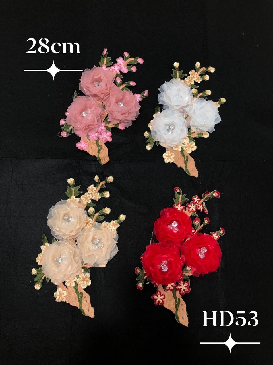 Nhánh ren thêu hoa đào cao cấp