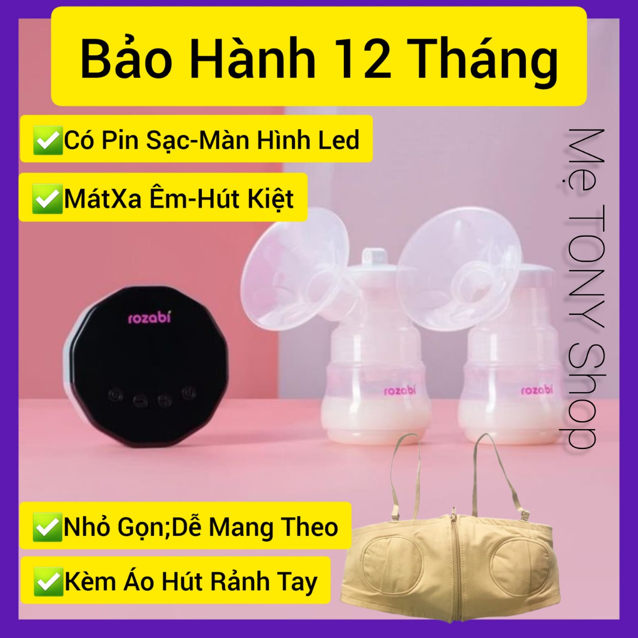 [Có Pin Sạc]Combo Máy Hút Sữa Điện Đôi ROZABI Basic Plus và Áo Hút Sữa Rảnh Tay (Siêu Cần Thiết Cho Mẹ)
