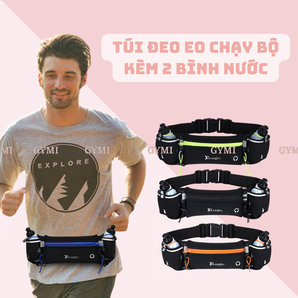 Túi chạy bộ thể thao, túi đeo bụng chạy bộ kèm ngăn đựng 2 bình nước, đai đeo điện thoại chạy bộ nam nữ