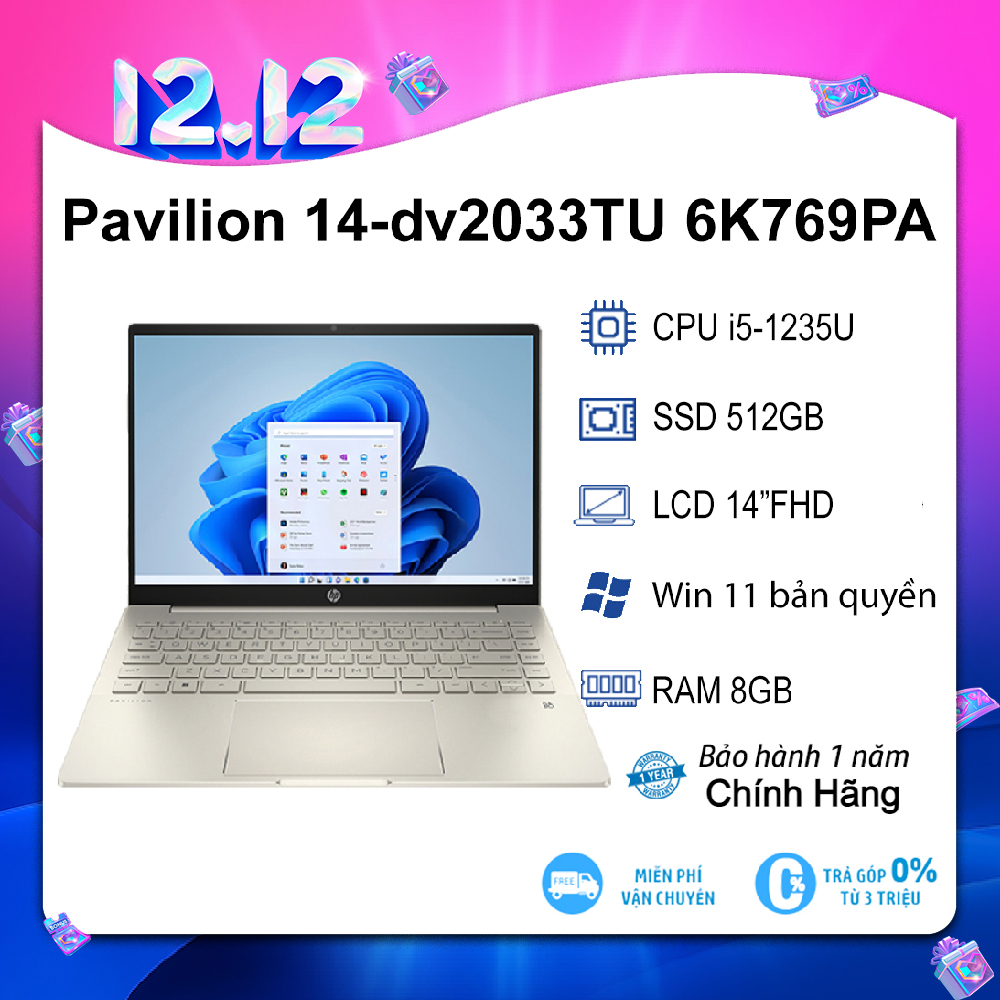 [Voucher 1Tr] Laptop HP Pavilion 14-dv2033TU 6K769PA i5-1235U| 8GB| 512GB| OB| 14"FHD| Win11