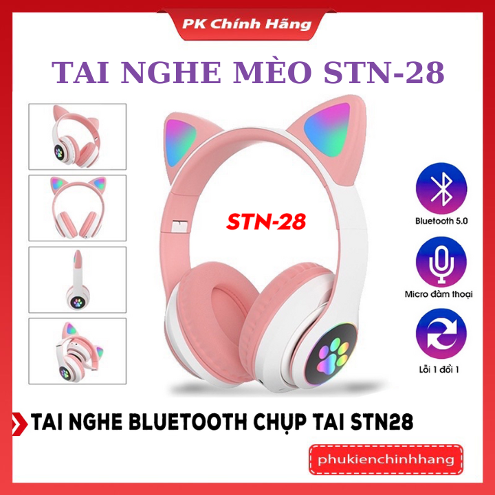 STN-28 Tai Nghe Mèo Bluetooth Chụp Tai STN28, Có Micro, Âm Thanh Siêu Bass. Headphone Con Mèo Chơi Game, Học Online