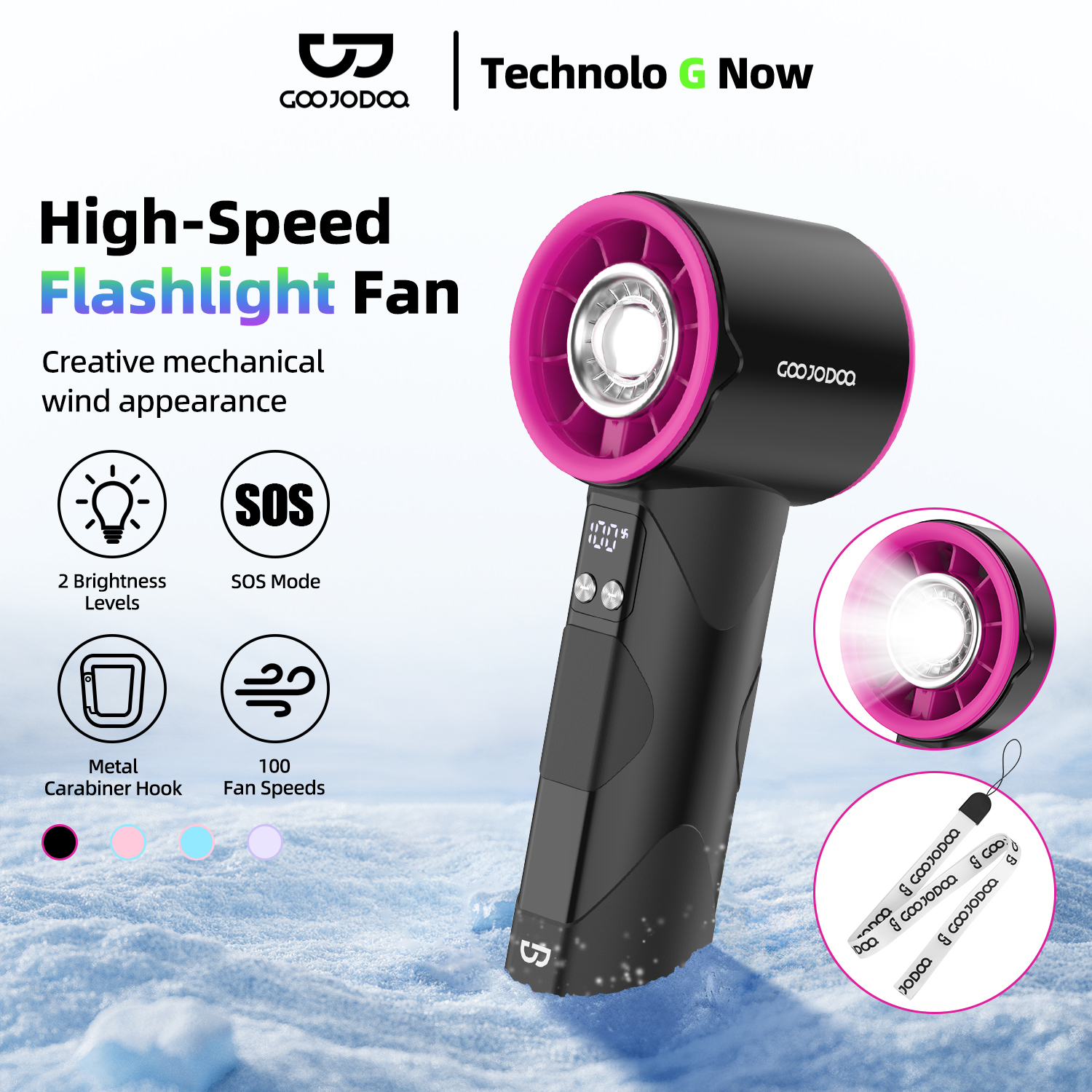 Goojodoq 3600Mah 10X High Speed ​​Multi-Function Fan Mini Fan, with Led Flashlight and Metal Lock