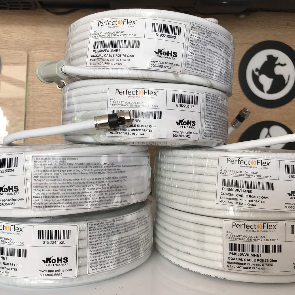 Bộ Dây Cáp Đồng Trục RG6 Bấm 2 Đầu Jack F5,Chống Nhiễu Tốt, Độ Bền Cao