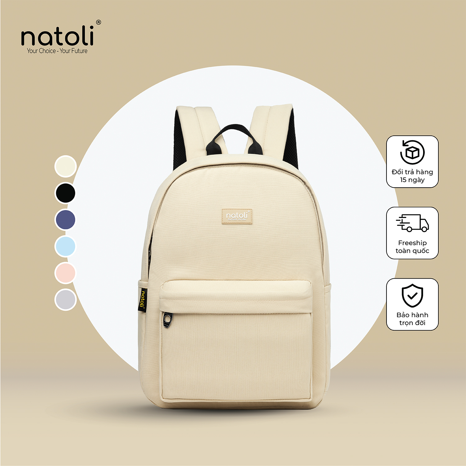 Balo nam nữ đi học cao cấp chính hãng NATOLI BST Basic Backpack B2, Cặp thời trang đi học nhiều ngăn đi chơi chống sốc cao cấp