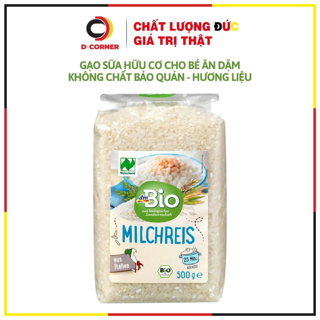 Gạo sữa  hữu cơ nguyên chất cho bé thơm ngon, cung cấp dinh dưỡng Bio Milchreis - Túi 500gr